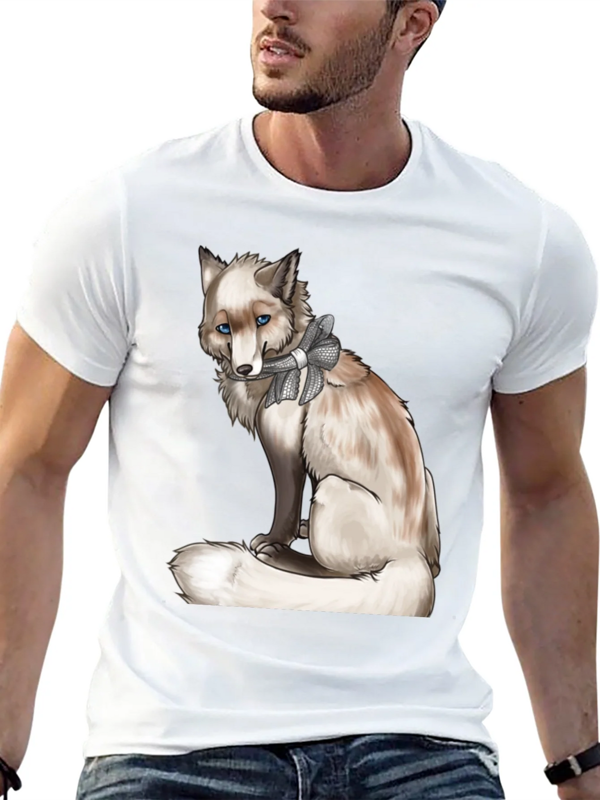 Fox with Bow T-Shirt - Stylish Animal Graphic Tee