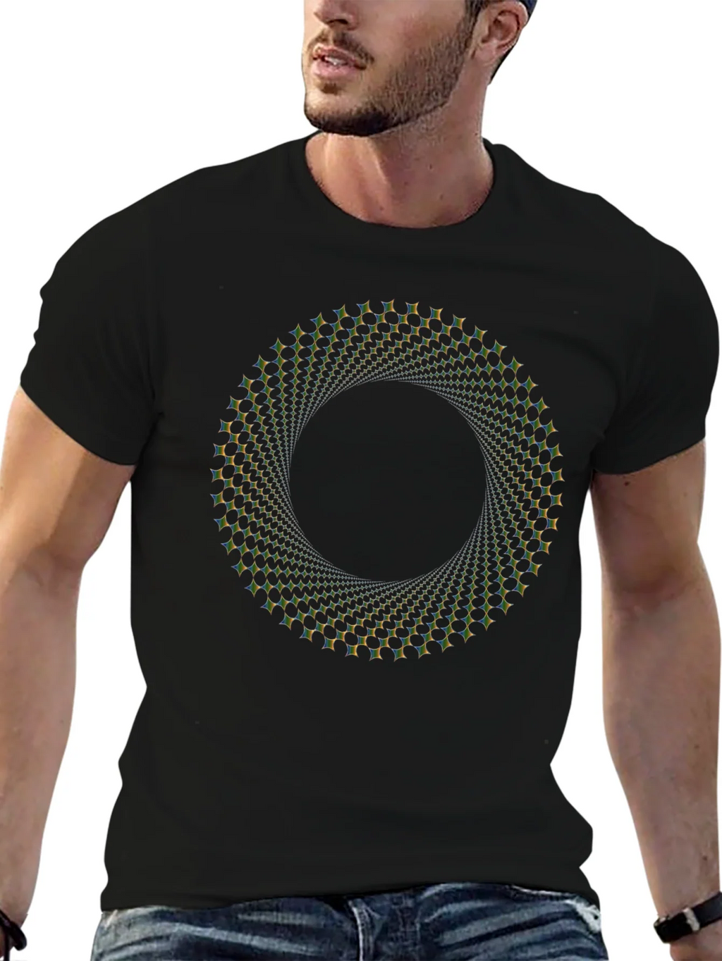 Optical Illusion Vortex Circle Black T-Shirt