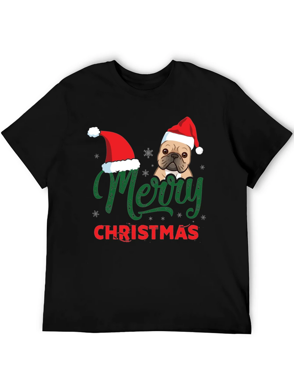 Merry Christmas Dog Santa Hat Graphic T-Shirt