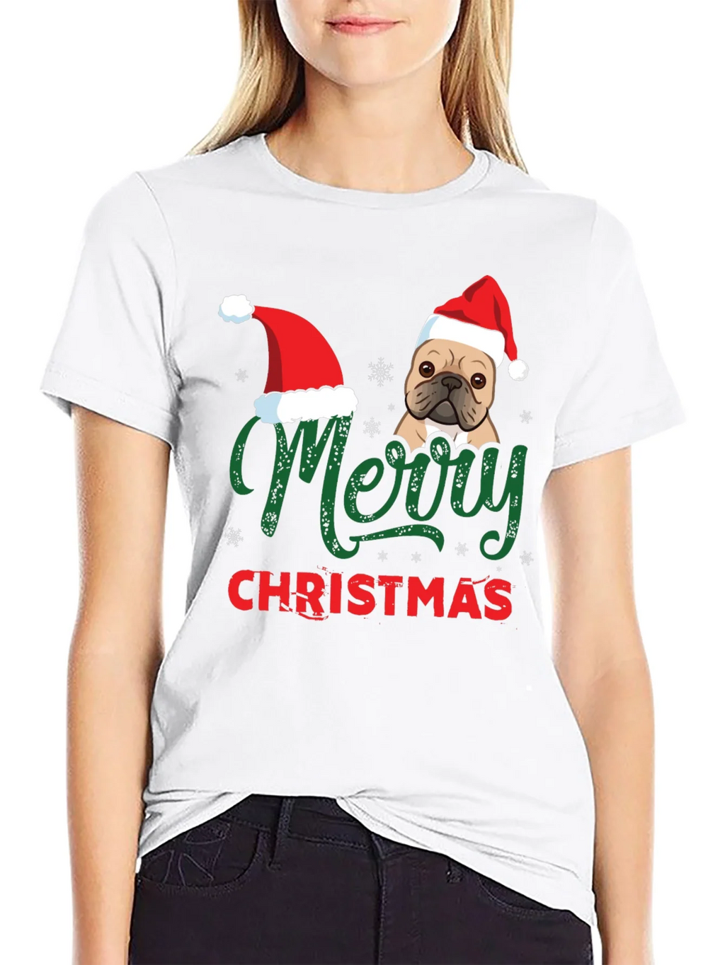 Merry Christmas Dog Santa Hat Graphic T-Shirt