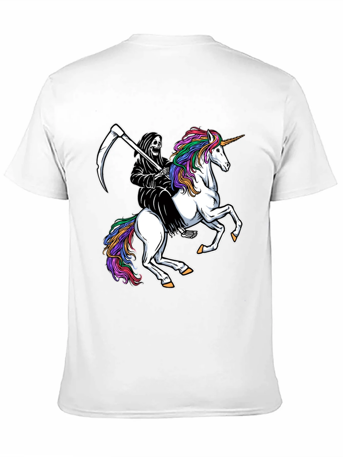 Grim Reaper Riding Unicorn Black T-Shirt