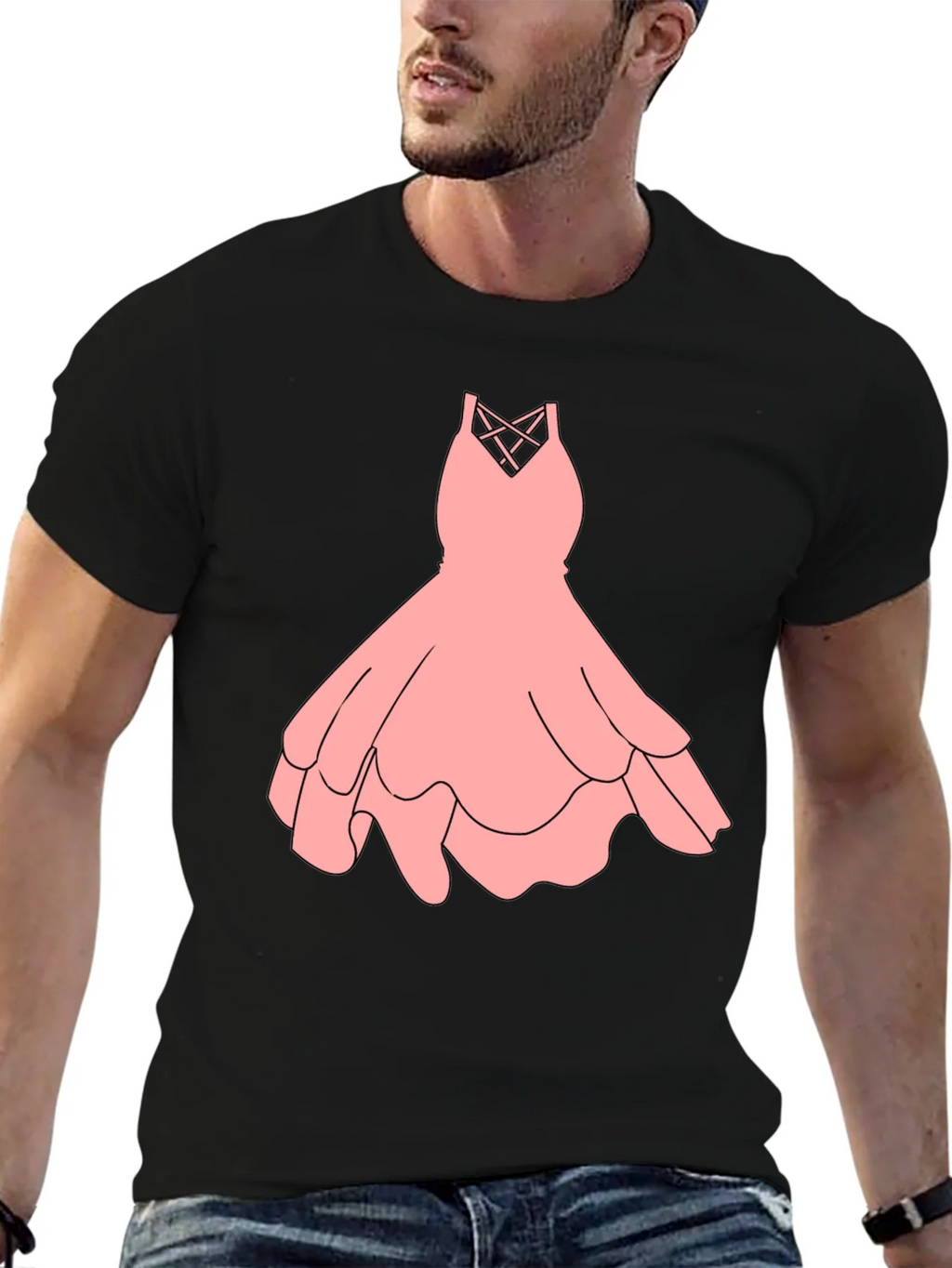 Black Tee with Pink Dress Graphic