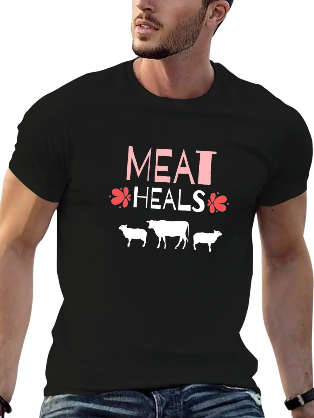Meat Heals T-Shirt Black Cotton Blend Casual