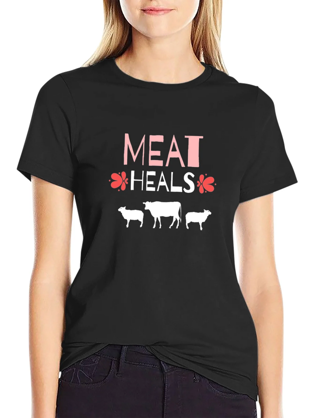 Meat Heals T-Shirt Black Cotton Blend Casual