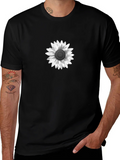Black T-Shirt with White Sunflower Graphic
