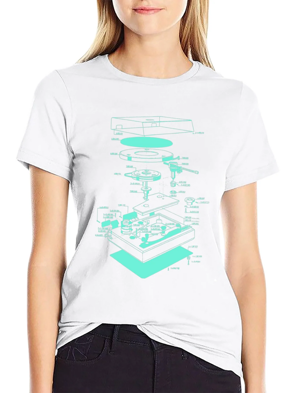 Turntable Schematic Graphic Tee - Cool Music Lover Design