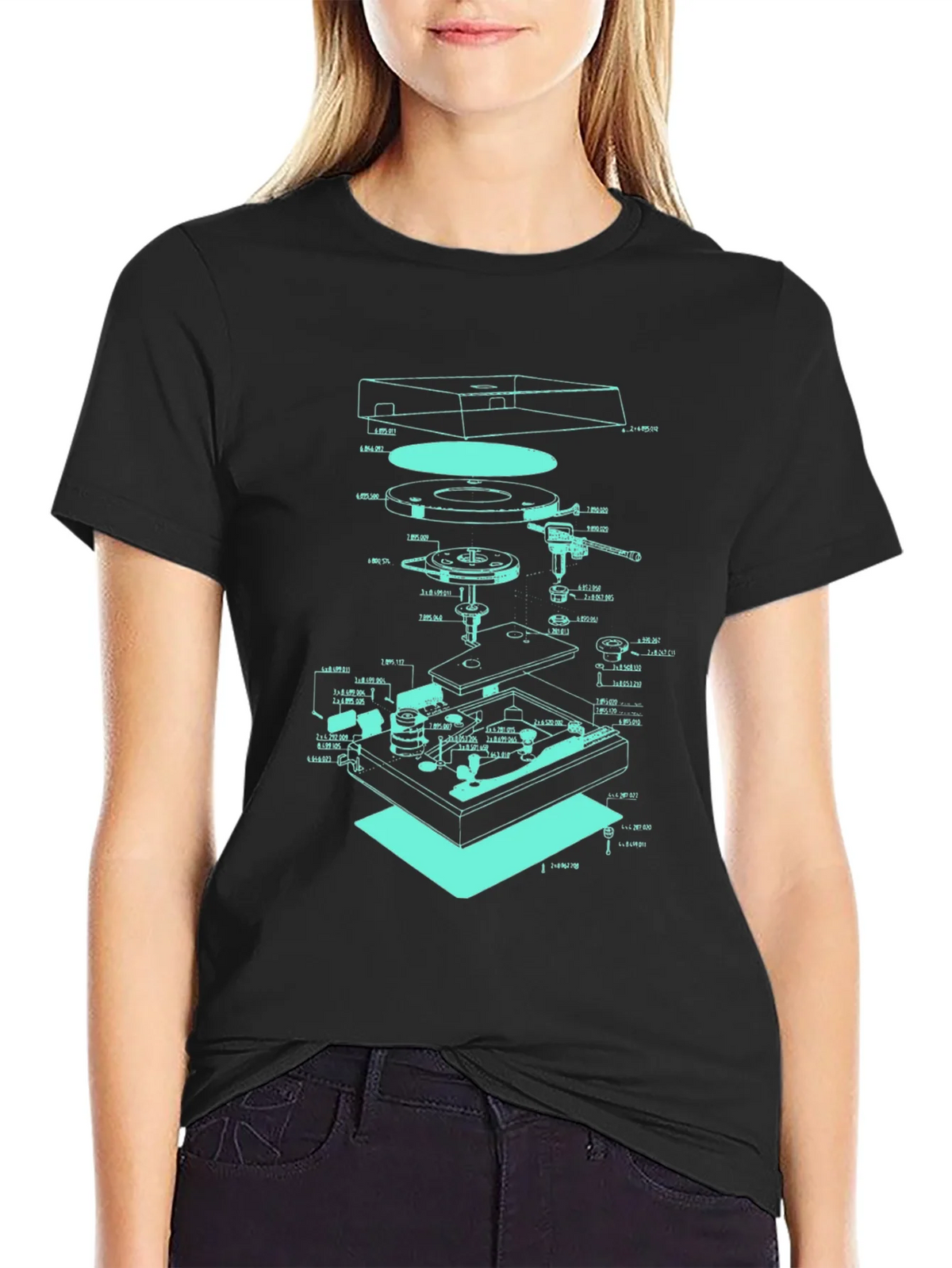 Turntable Schematic Graphic Tee - Cool Music Lover Design