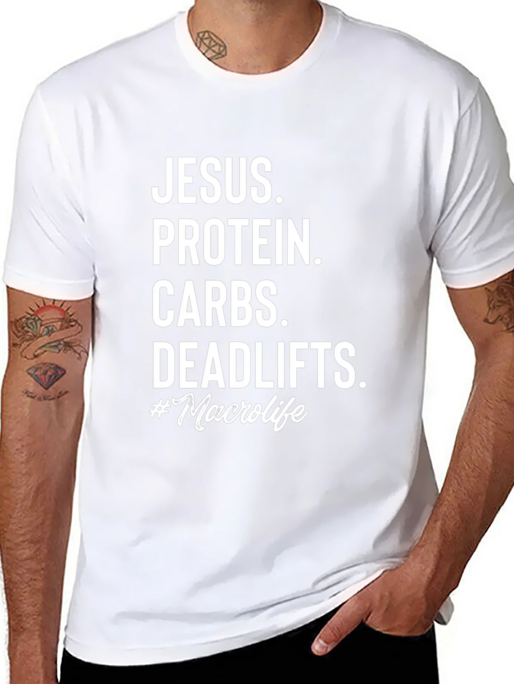 Jesus Protein Carbs Deadlifts Macro Life T-Shirt