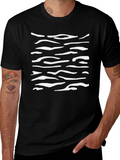 Mens Black T-Shirt with White Abstract Stripes