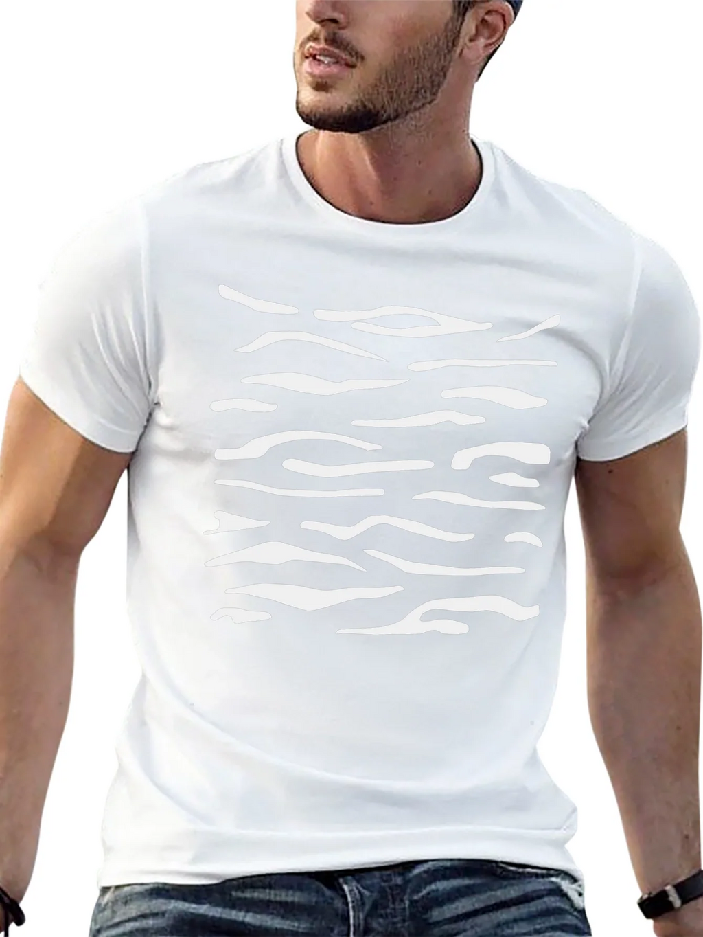 Mens Black T-Shirt with White Abstract Stripes