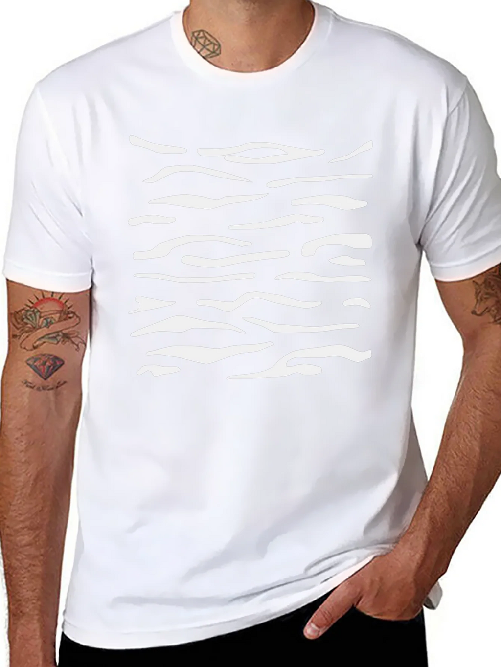 Mens Black T-Shirt with White Abstract Stripes